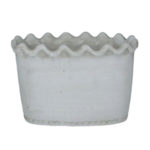White wash stone effect fluted oval pot cover
