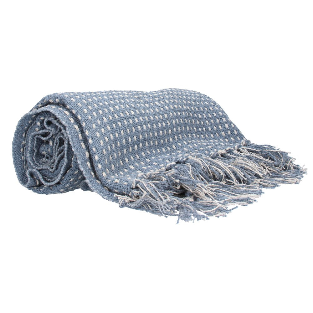 Blue woven stab stitch throw