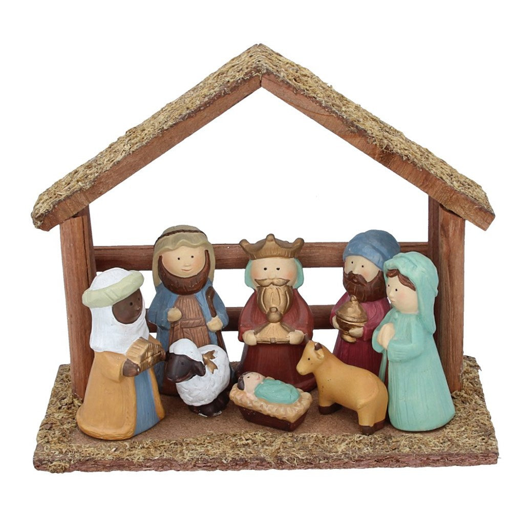 Ceramic Nativity with Wood House