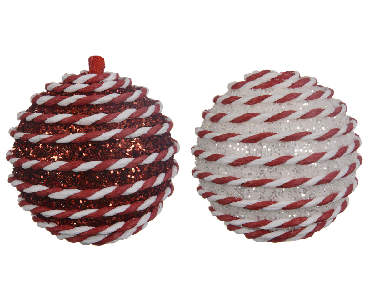 Candy cane foam round baubles (8cm)