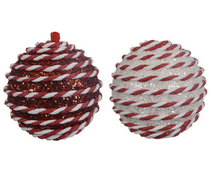 Candy cane foam round baubles (8cm)