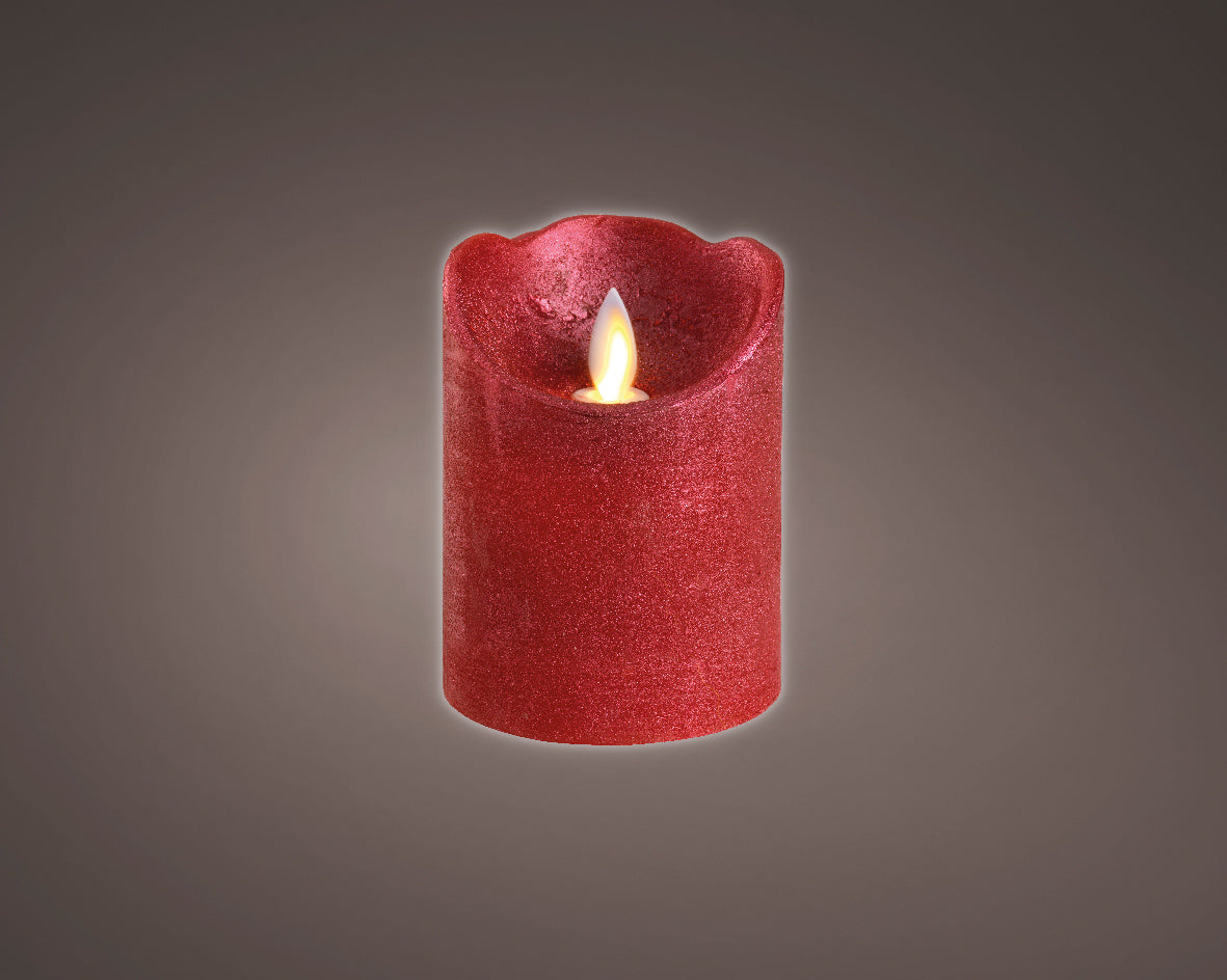 LED waving flame candle in Christmas red (10cmH)