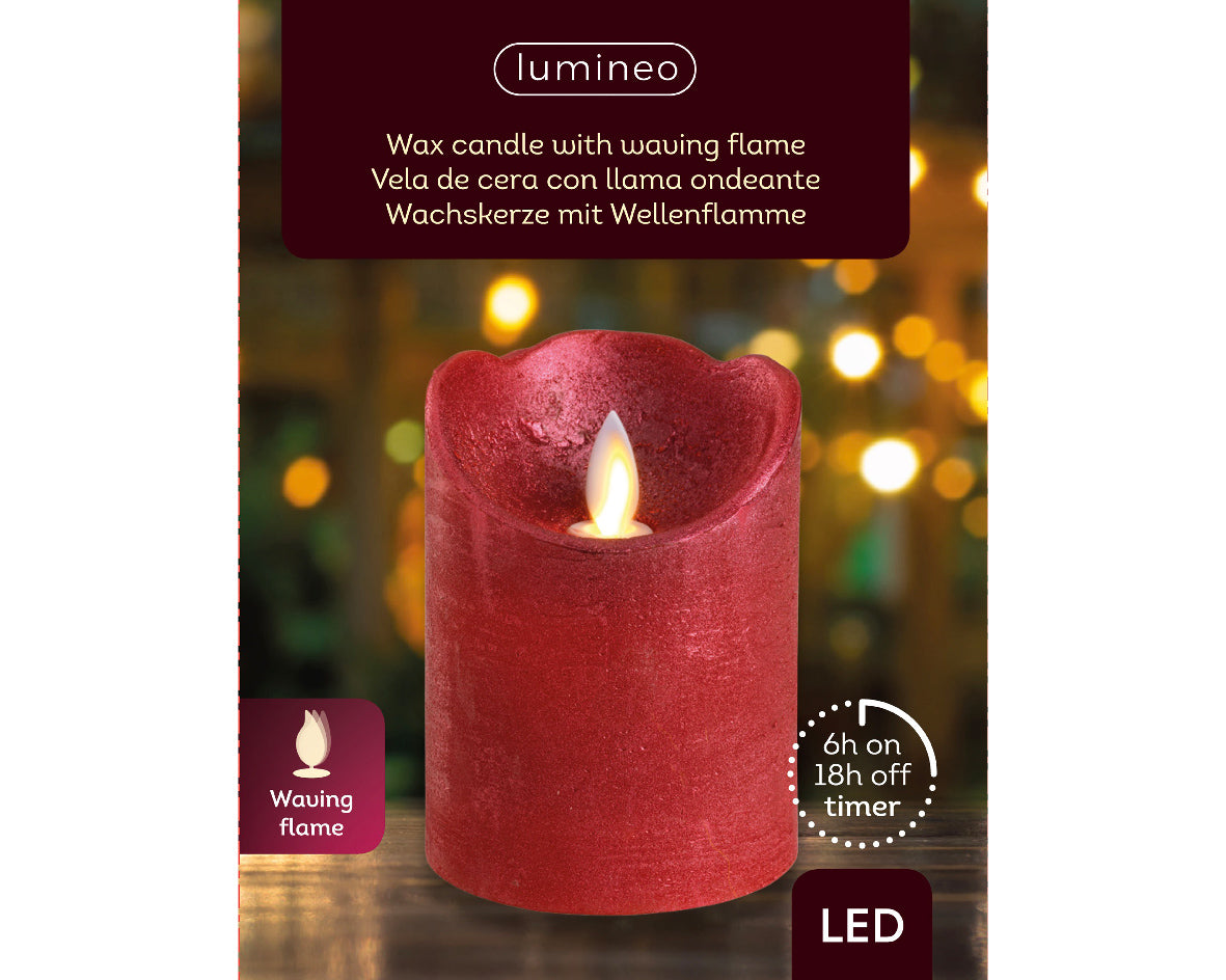 LED waving flame candle in Christmas red (10cmH)