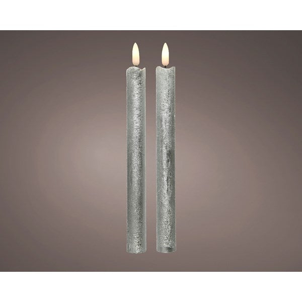 Pack of 2 silver flame effect dinner candles