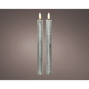 Pack of 2 silver flame effect dinner candles