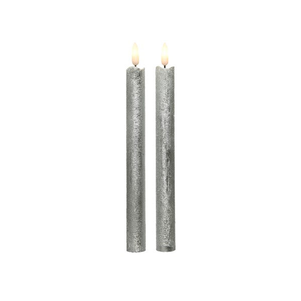 Pack of 2 silver flame effect dinner candles