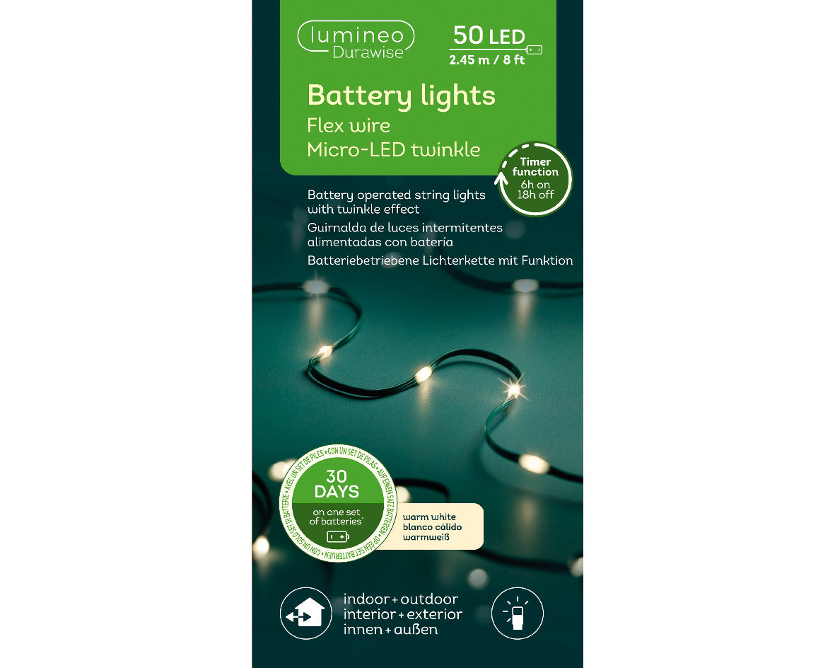 Warm white 50 micro-LED battery lights (Indoor/outdoor)