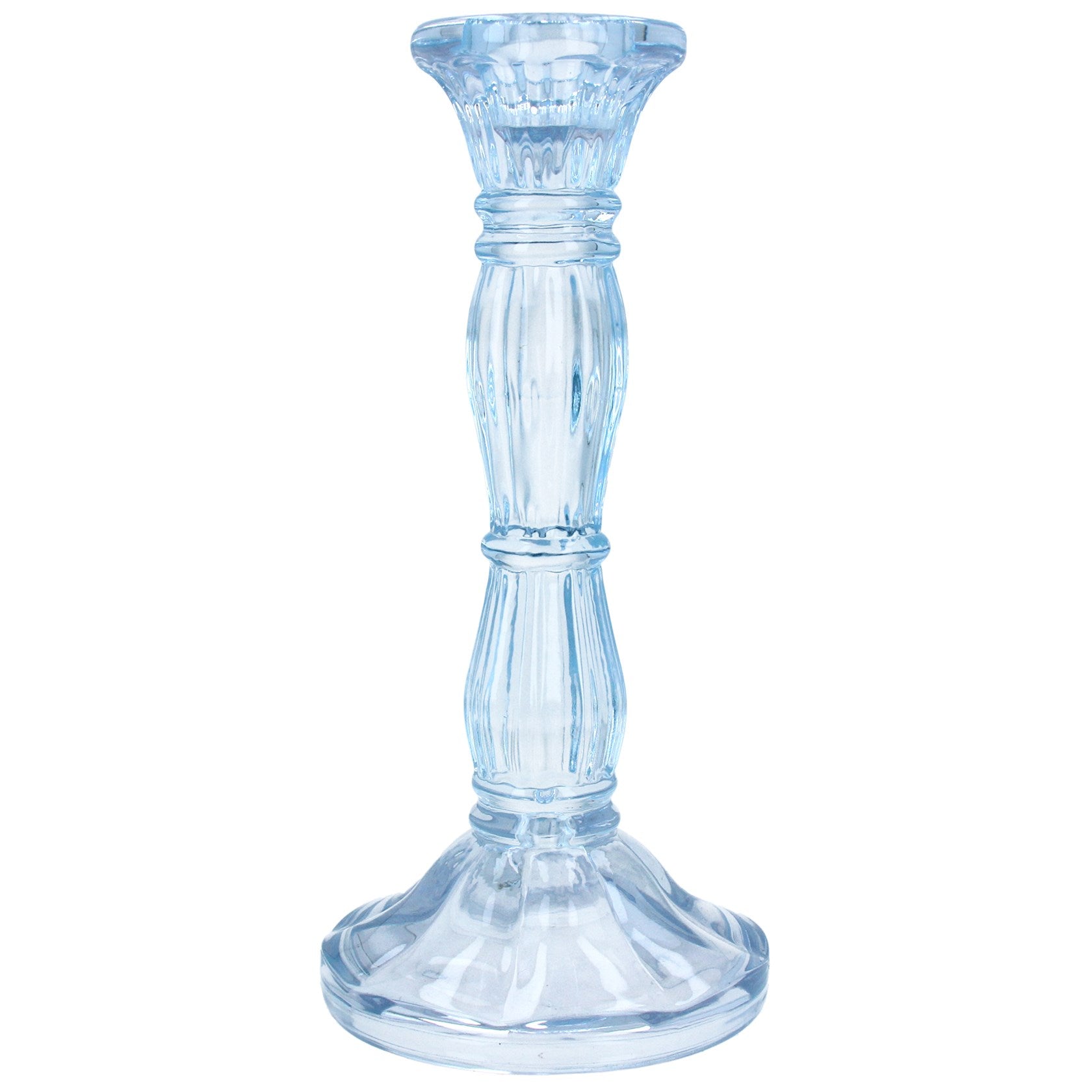 Pastel blue moulded glass candlestick (Medium)