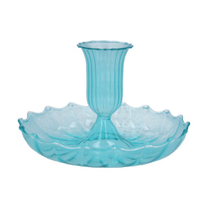 Teal fluted glass candlestick