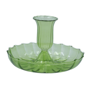 Green fluted glass candlestick