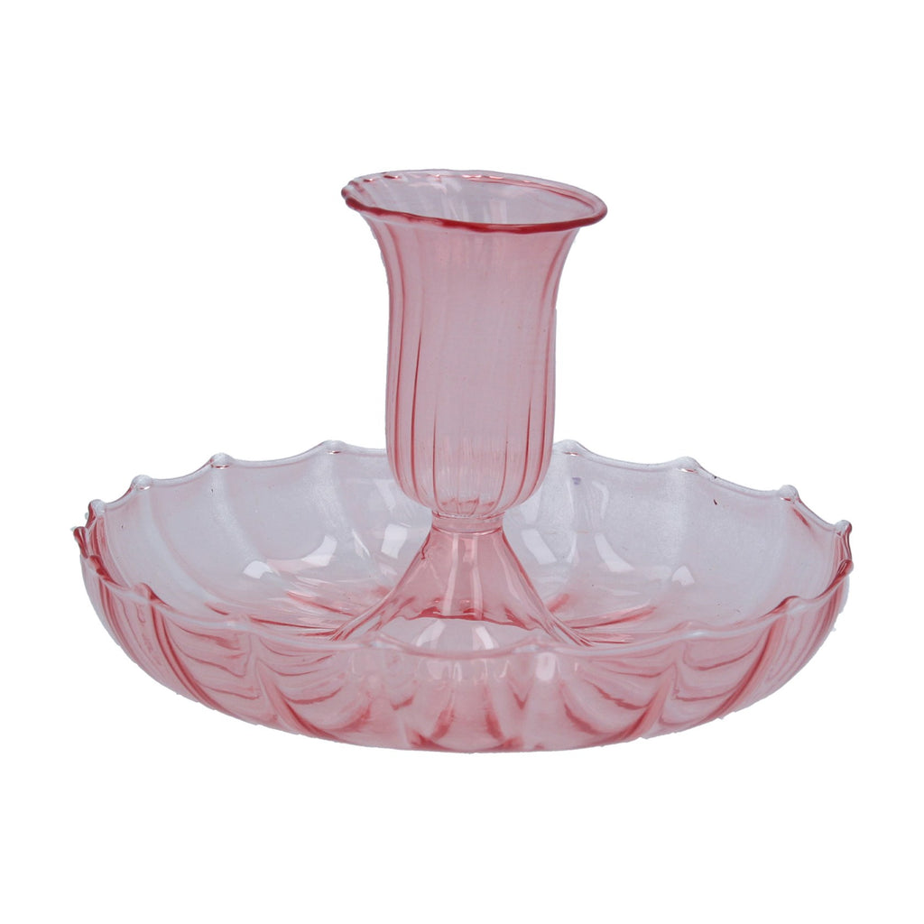 Pink fluted glass candlestick