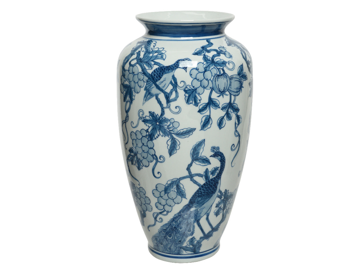 Vintage blue print tall vase