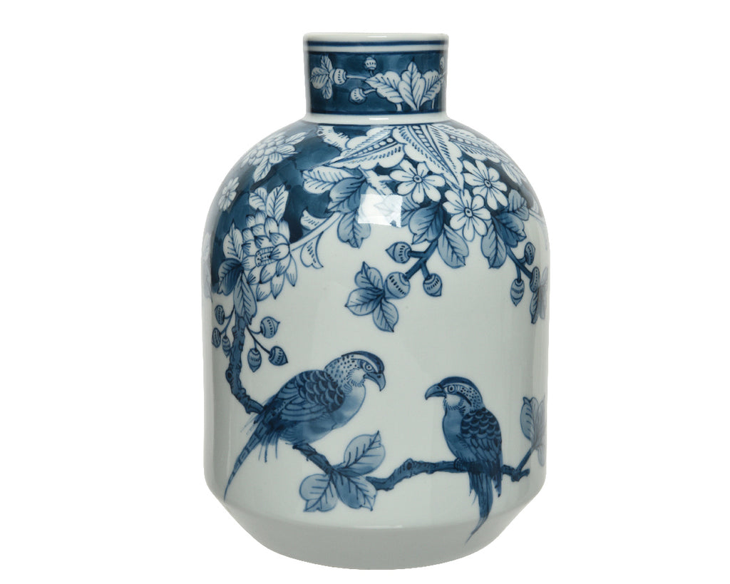 Vintage blue print short vase