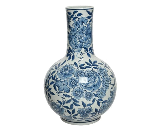 Vintage blue print round base vase