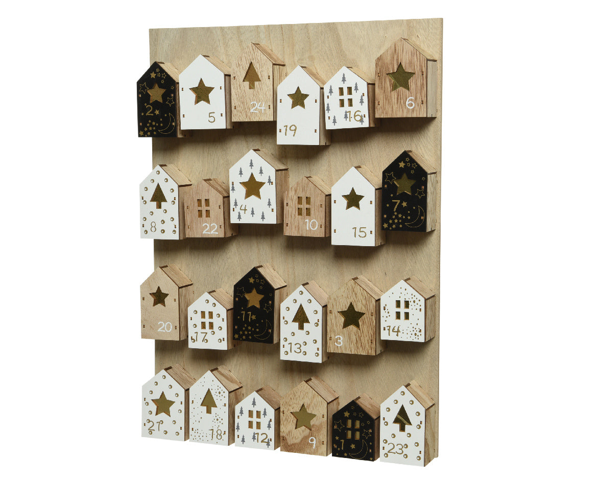 Advent calendar with monochrome houses