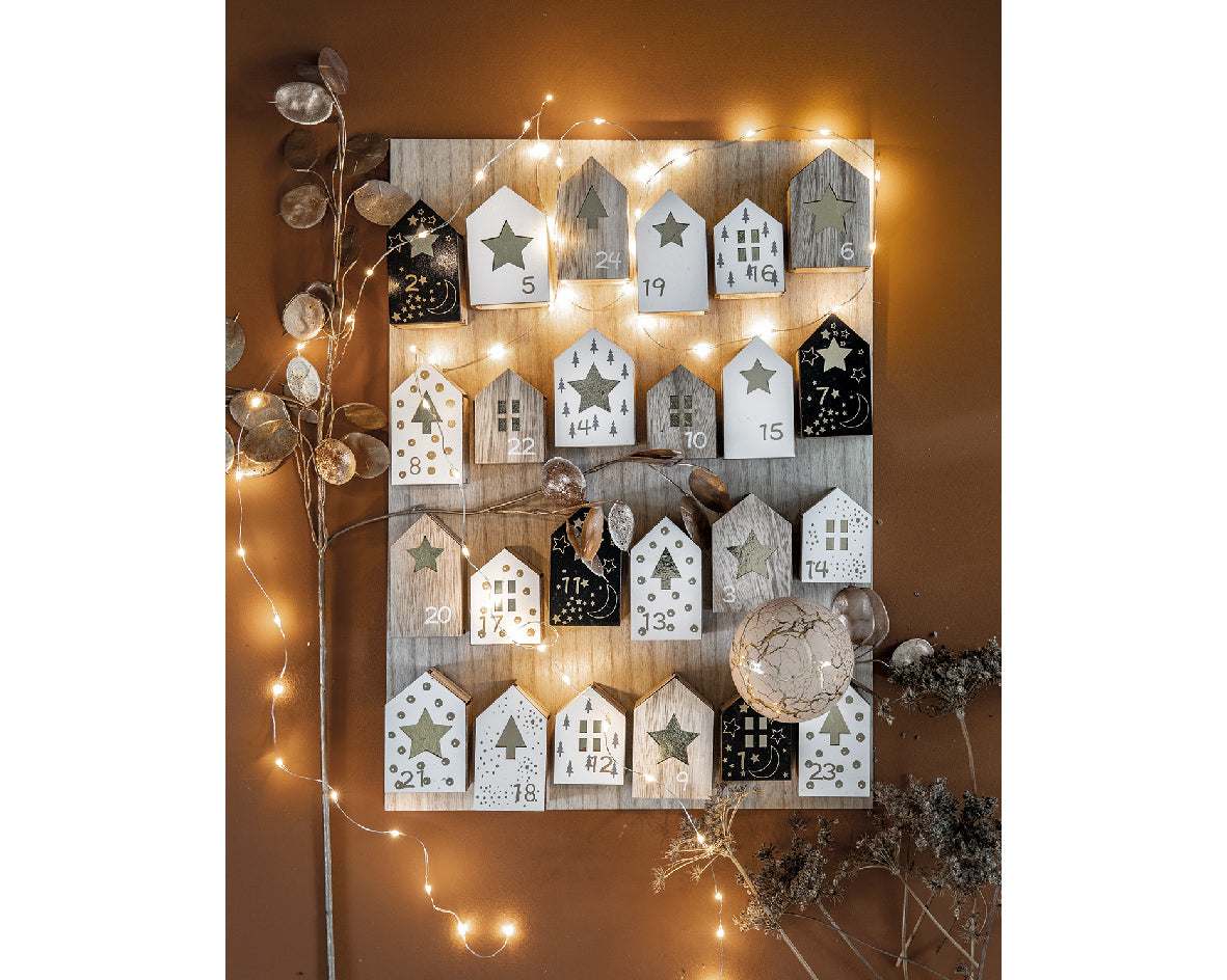 Advent calendar with monochrome houses