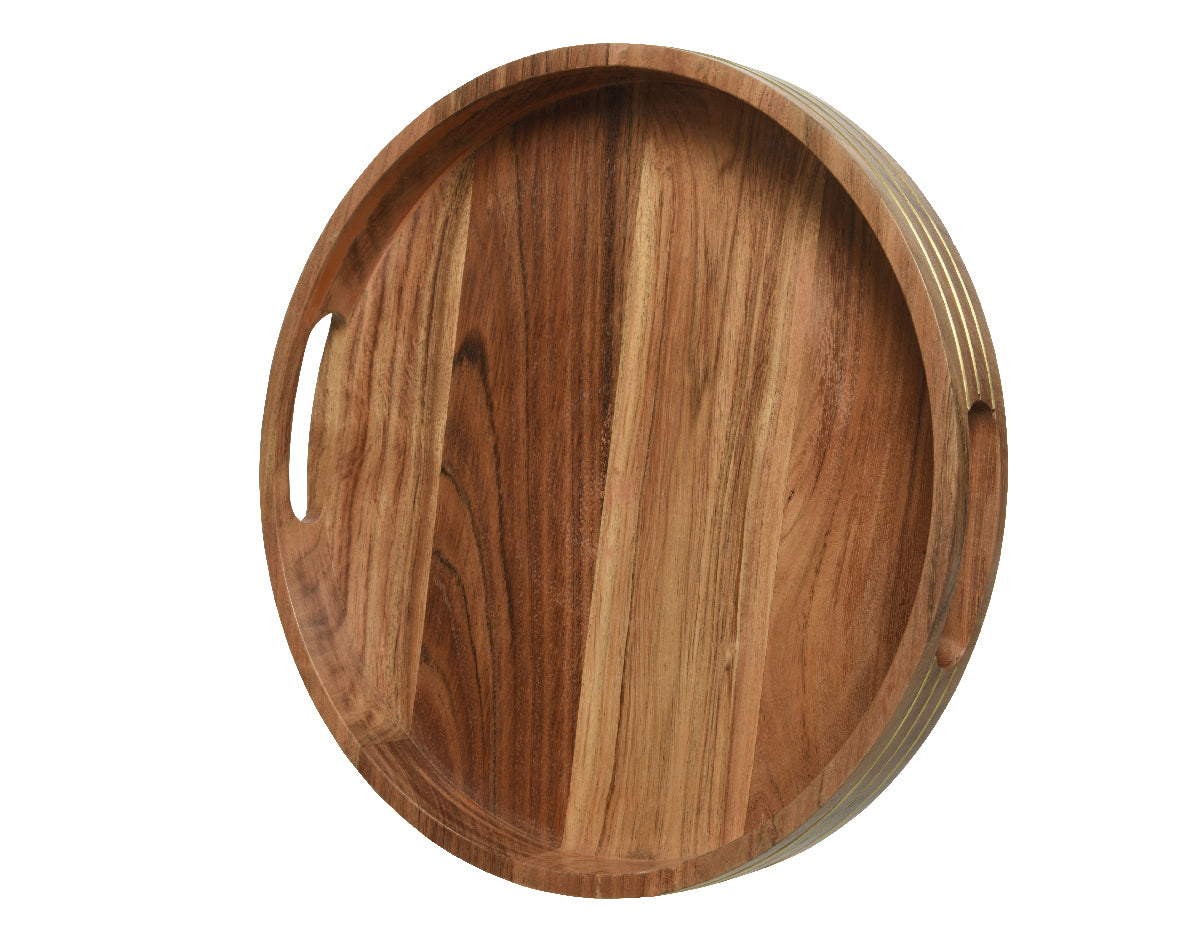 Acacia wood tray with handles