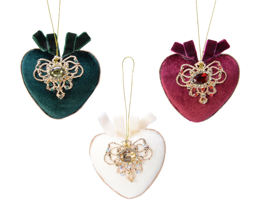 Velvet jewelled hearts