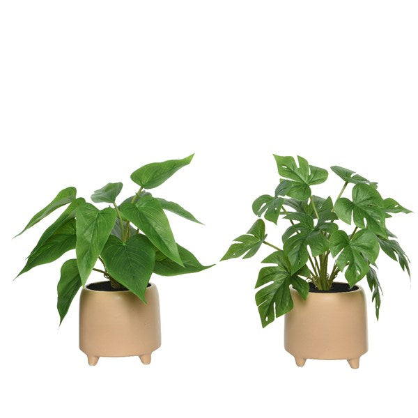 Faux plant in pot with feet
