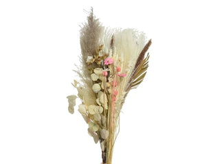 Dried floral bouquet in natural and pink colours