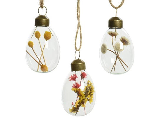 Dried flowers in Glass Easter egg hanging decorations-tube of 8