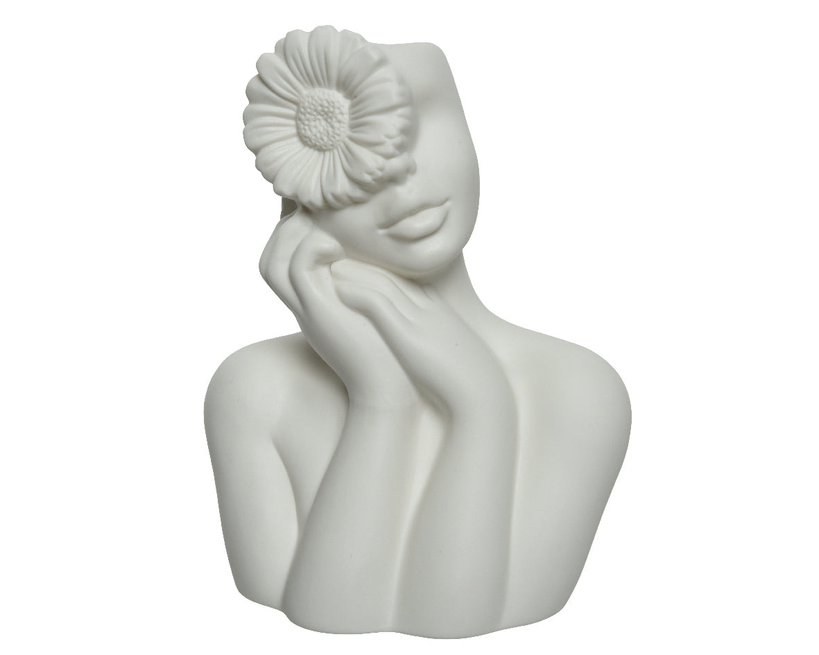Tall ceramic pensive female face vase