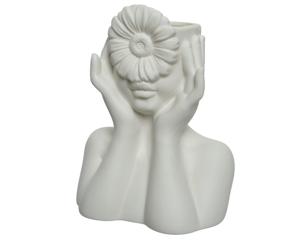 Short ceramic female face vase