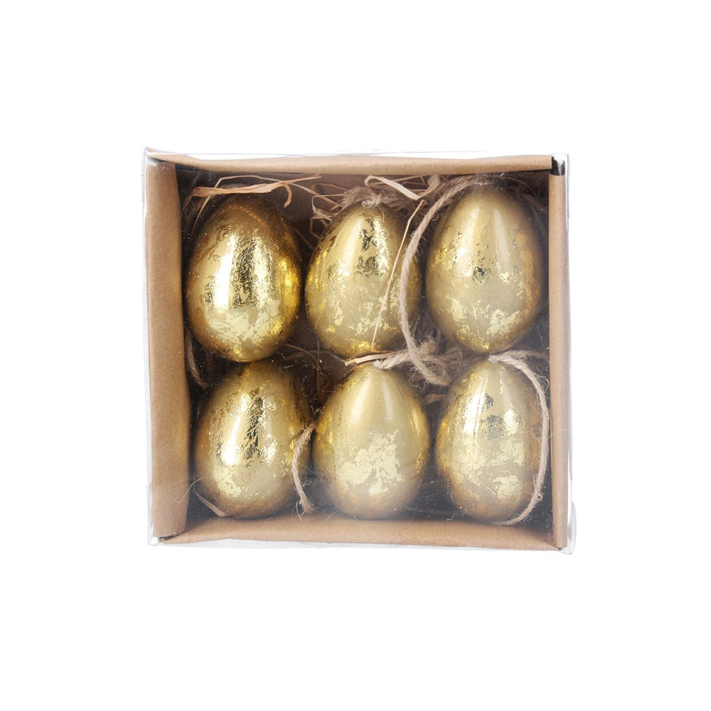 Box of 6 gold foil hanging egg decs