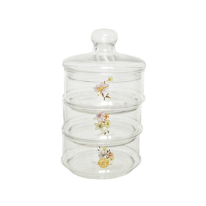 Floral print glass storage jars