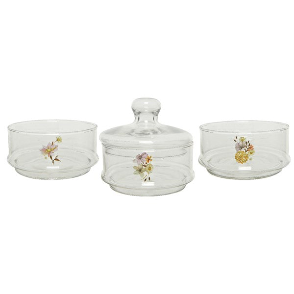 Floral print glass storage jars