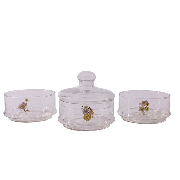 Floral print glass storage jars