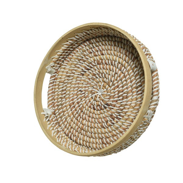 Waterhyacinth handled tray with bamboo rim