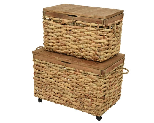 Water hyacinth trunk with wooden lid and handles
