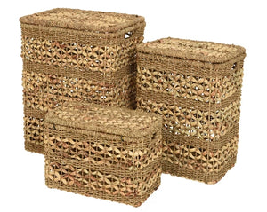 Water hyacinth upright storage basket with lid