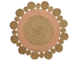 Round jute rug with scalloped edge