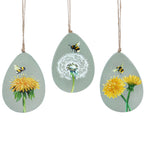Green dandelion & bee white wood egg hanging dec