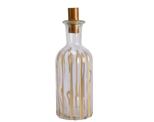 Clear glass candle holder with gold stripe