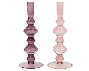 Pink/aubergine glass candleholders (23cm)