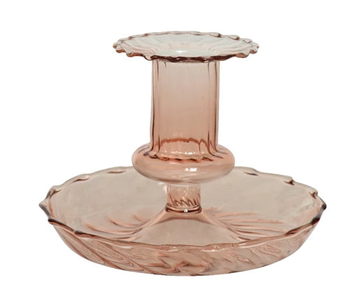 Light pink fluted glass candlestick