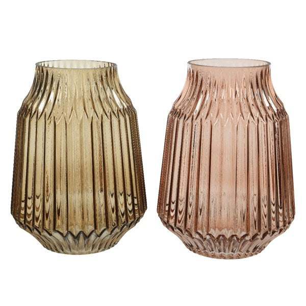 Coloured ribbed glass vase