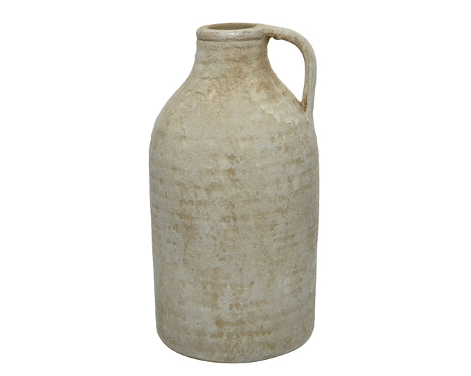 Tall cream/grey terracotta handled vase
