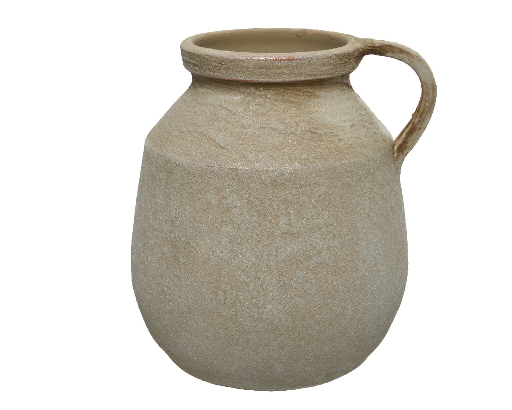 Short cream/grey terracotta handled vase