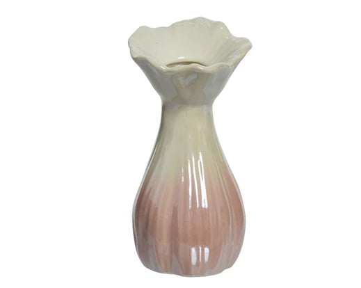 Pink and cream vase with iridescent finish