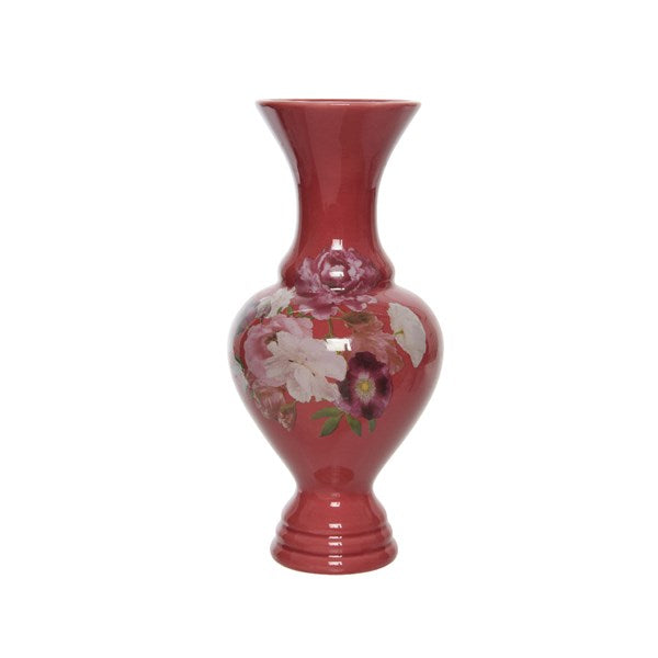 Deep pink vintage floral print vase