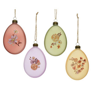 Egg shaped glass hanging decoration with floral detail