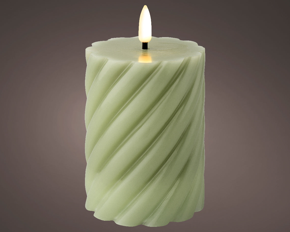 LED wick flame sage green candle (12.5cmH)