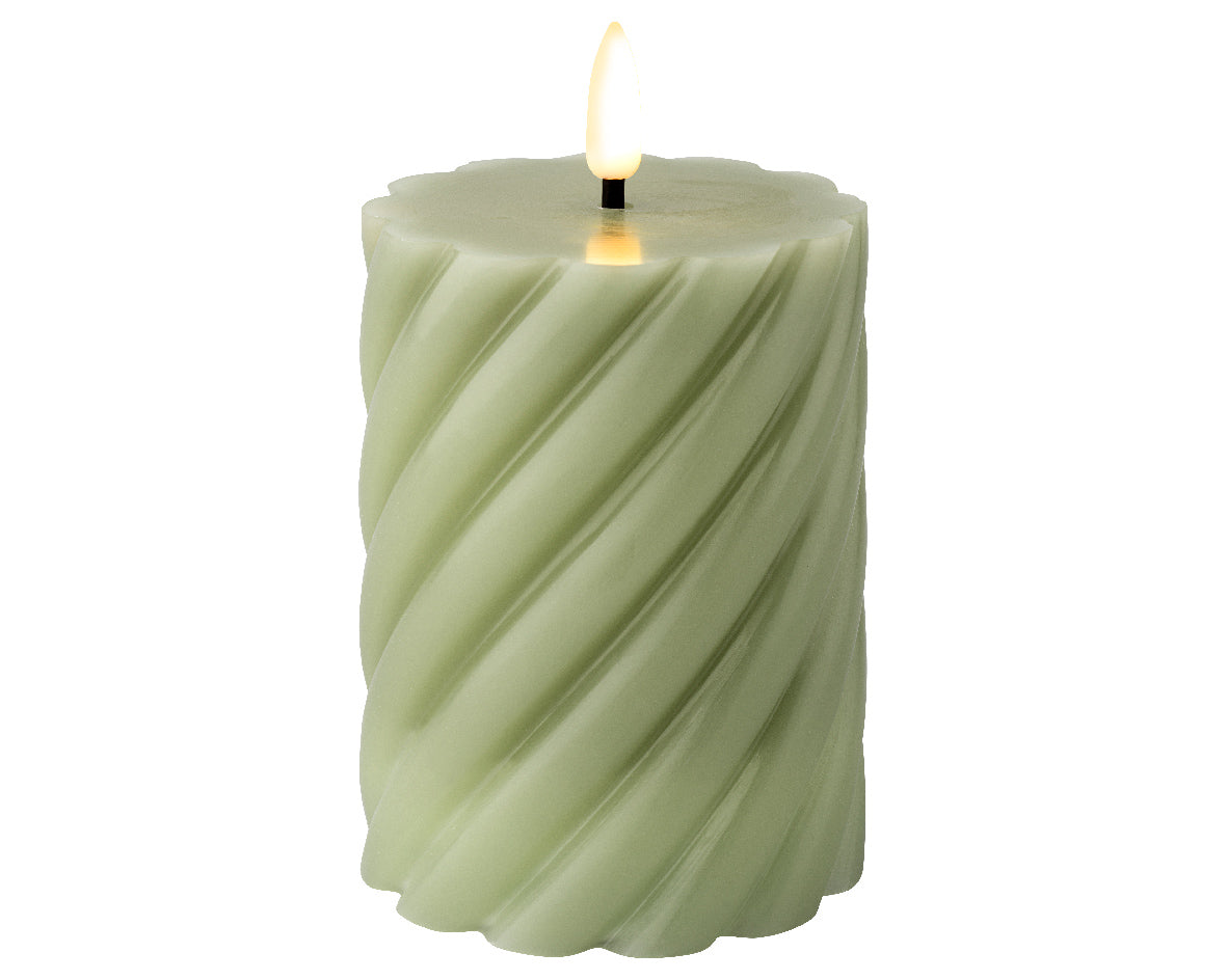 LED wick flame sage green candle (12.5cmH)