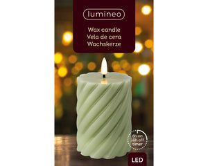 LED wick flame sage green candle (12.5cmH)