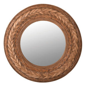Large round bamboo wall mirror