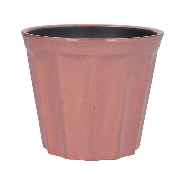 Pink ribbed ceramic pot cover (medium)